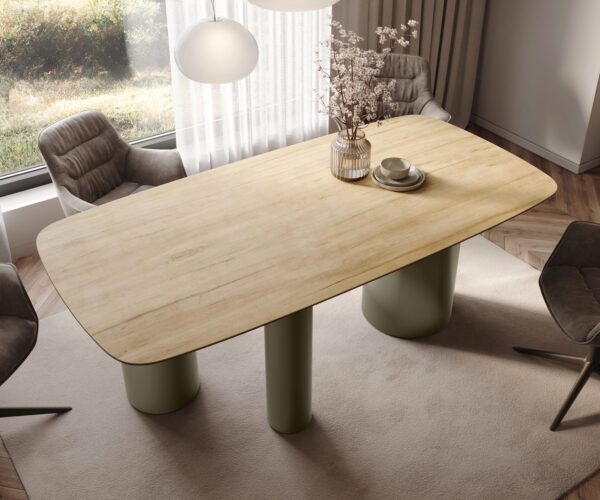 Jídelní stůl Edge lodní tvar 200x100 cm keramika Laminam® Sabbia dubová barva Troa kovový efekt titanový - Image 4