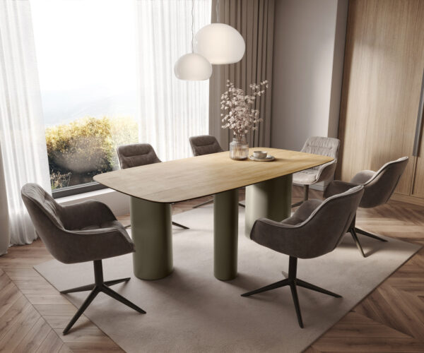 Jídelní stůl Edge lodní tvar 200x100 cm keramika Laminam® Sabbia dubová barva Troa kovový efekt titanový - Image 7