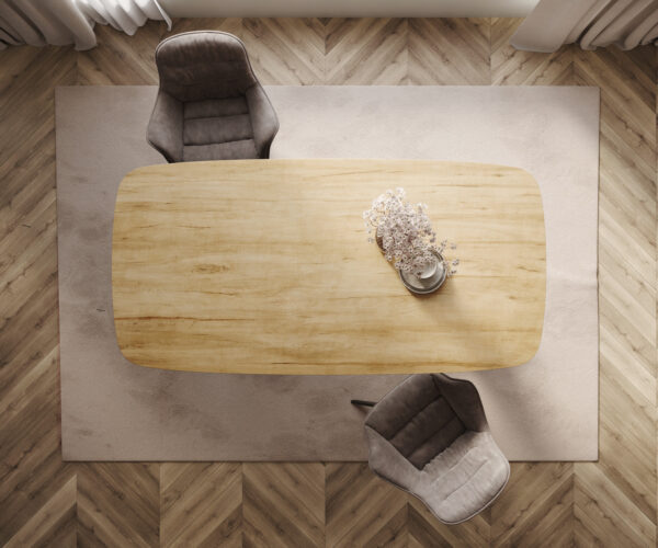 Jídelní stůl Edge lodní tvar 200x100 cm keramika Laminam® Sabbia dubová barva Troa kovový efekt titanový - Image 6