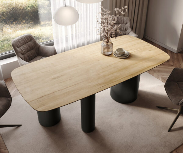 Jídelní stůl Edge lodní tvar 200x100 cm keramika Laminam® Sabbia dubová barva Troa kov černý - Image 4