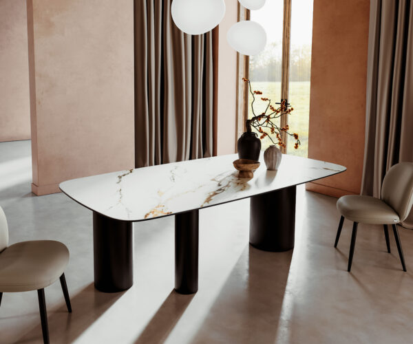 Jídelní stůl Edge lodní tvar 240x100 cm keramika Calacatta Luxe bílá-zlatá-šedá Trao kov černý - Image 2