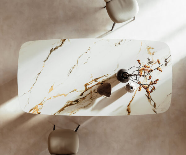 Jídelní stůl Edge lodní tvar 240x100 cm keramika Calacatta Luxe bílá-zlatá-šedá Trao kov černý - Image 6