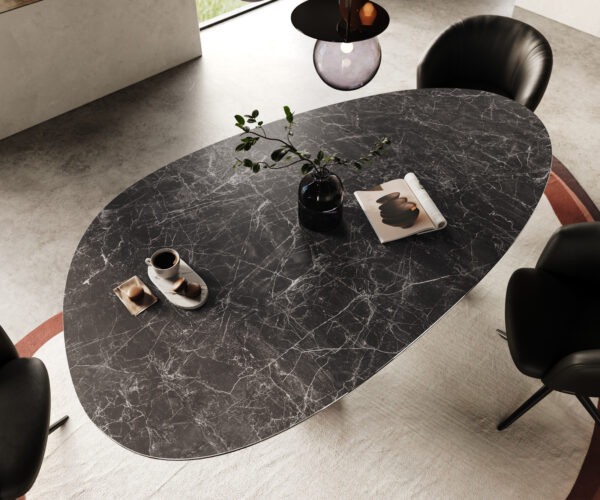 Jídelní stůl Edge oválný 220x120 keramika Laminam® Nero Greco antracit Troa kov černý - Image 4