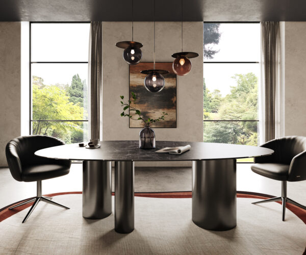 Jídelní stůl Edge oválný 220x120 keramika Laminam® Nero Greco antracit Troa nerezová ocel grafitová - Image 2