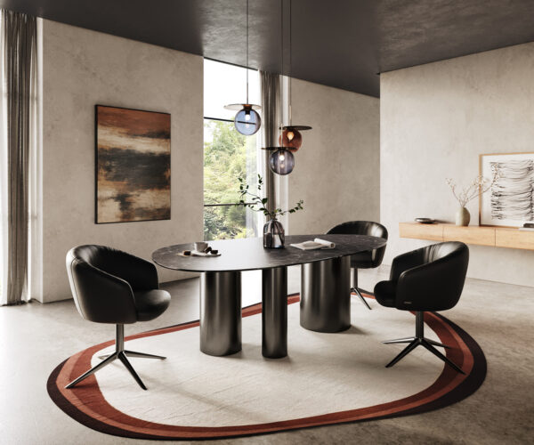 Jídelní stůl Edge oválný 220x120 keramika Laminam® Nero Greco antracit Troa nerezová ocel grafitová - Image 6