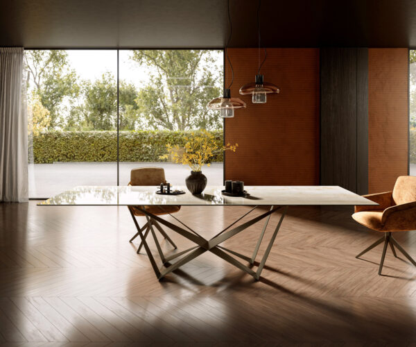 Jídelní stůl Edge 300x100 keramika Laminam® Onice Oro Spider s kovovým efektem titanového provedení - Image 2