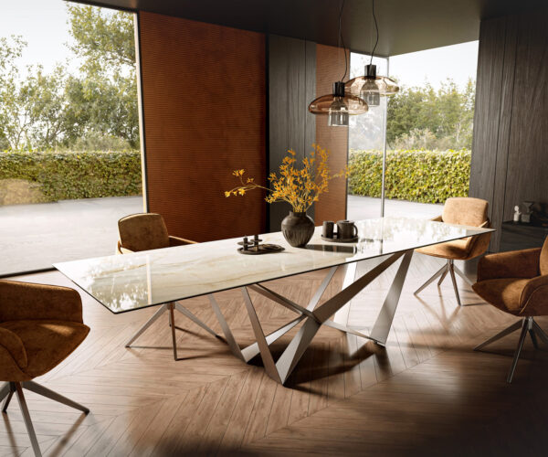 Jídelní stůl Edge 300x100 keramika Laminam® Onice Oro Spider plochý nerezová ocel