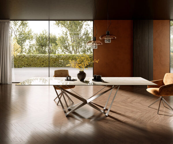 Jídelní stůl Edge 300x100 keramika Laminam® Onice Oro Spider plochý nerezová ocel - Image 2