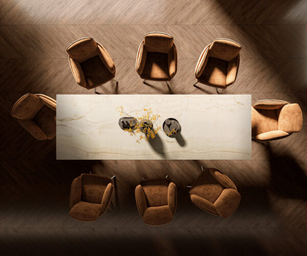 Jídelní stůl Edge 300x100 keramika Laminam® Onice Oro Spider plochý nerezová ocel - Image 6