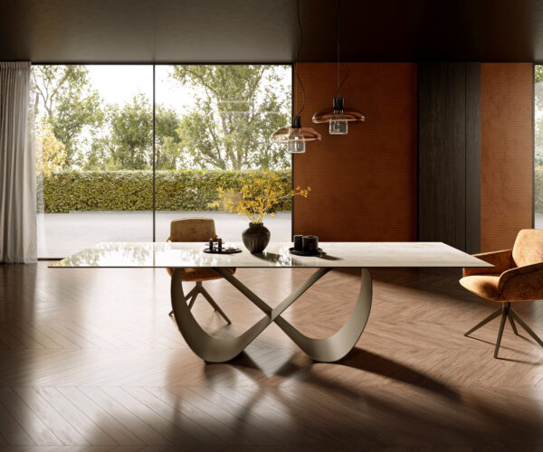 Jídelní stůl Edge 300x100 keramika Laminam® Onice Oro Infinity, kovový efekt titanový povrch - Image 2
