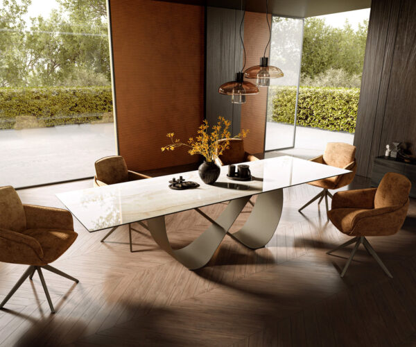 Jídelní stůl Edge 300x100 keramika Laminam® Onice Oro Infinity, kovový efekt titanový povrch - Image 7