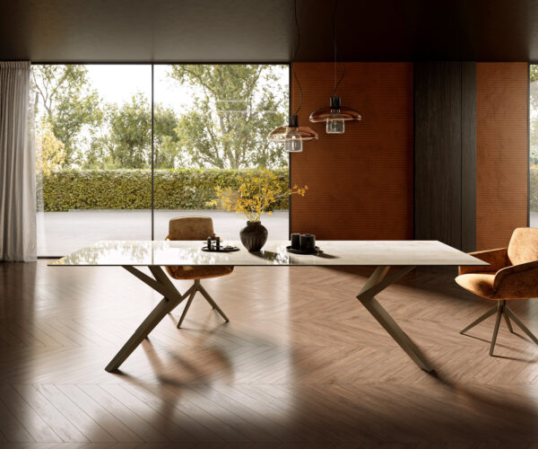 Jídelní stůl Edge 300x100 keramika Laminam® Onice Oro Zenthara s úhlovým kovovým efektem titanového provedení - Image 2