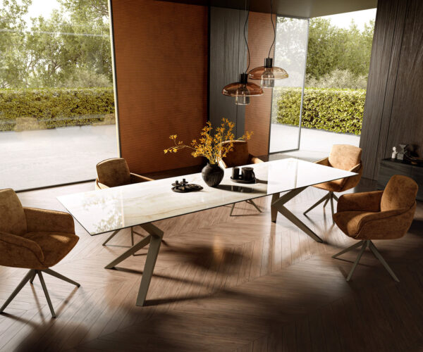 Jídelní stůl Edge 300x100 keramika Laminam® Onice Oro Zenthara s úhlovým kovovým efektem titanového provedení - Image 7