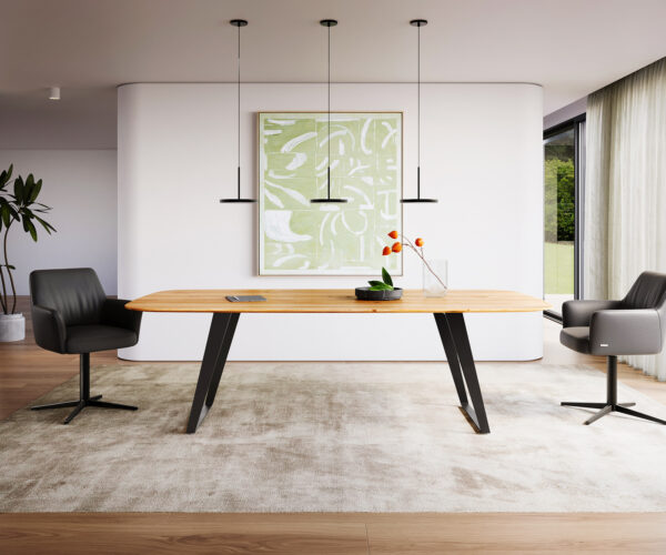 Jídelní stůl Edge lodní tvar 240x100 cm přírodní dub nakloněný rám kov černý švýcarský - Image 2