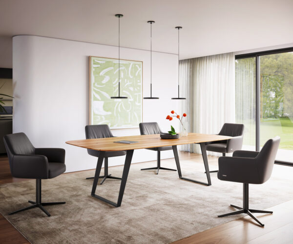 Jídelní stůl Edge lodní tvar 240x100 cm přírodní dub nakloněný rám kov černý švýcarský - Image 5