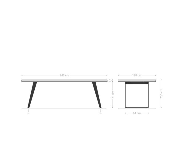 Jídelní stůl Edge lodní tvar 240x100 cm přírodní dub nakloněný rám nerezová ocel švýcarský - Image 6