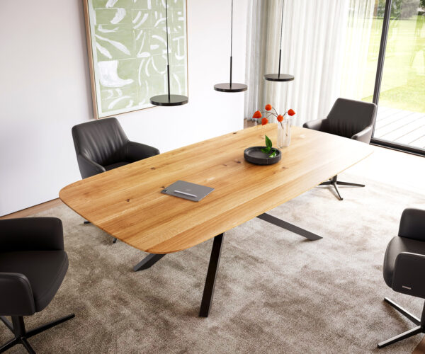 Jídelní stůl Edge lodní tvar 240x100 cm přírodní dub, příčné kovové černé švýcarské rámování - Image 2