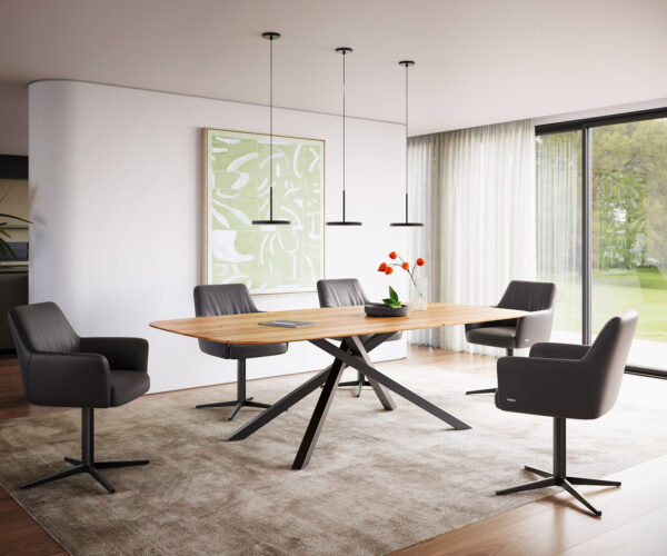 Jídelní stůl Edge lodní tvar 240x100 cm přírodní dub, příčné kovové černé švýcarské rámování - Image 5