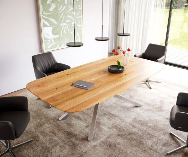 Jídelní stůl Edge lodní tvar 240x100 cm přírodní dub, křížová podnož, obdélníkový, nerezová ocel, švýcarský - Image 2