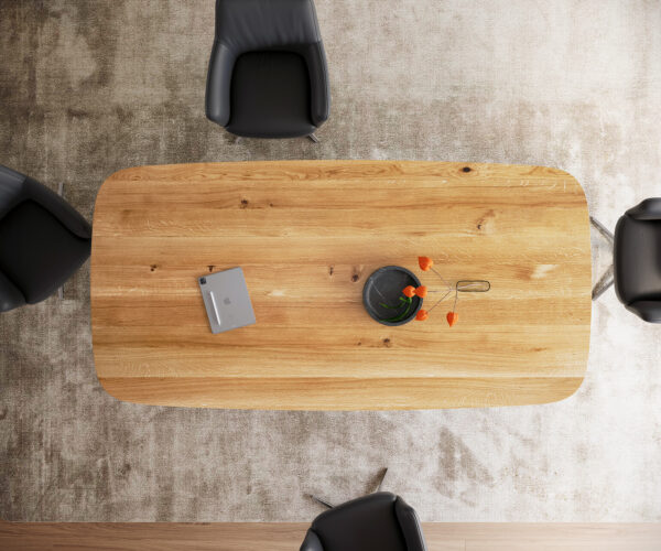 Jídelní stůl Edge lodní tvar 240x100 cm přírodní dub, křížová podnož, obdélníkový, nerezová ocel, švýcarský - Image 4