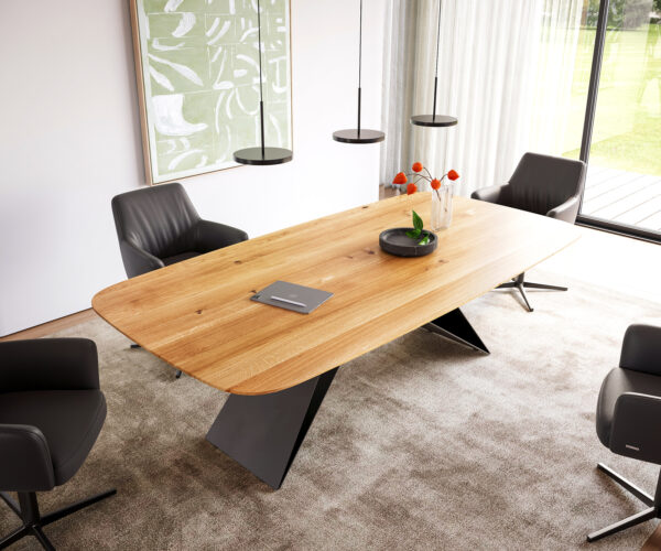 Jídelní stůl Edge lodě tvaru 240x100 cm přírodní dub V-rám plochý kov černý švýcarský - Image 2