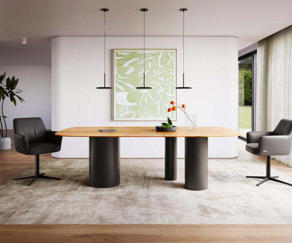 Jídelní stůl Edge lodní tvar 240x100 cm přírodní dub Troa kov černý švýcarský - Image 2
