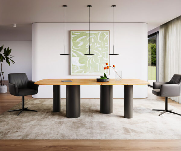 Jídelní stůl Edge lodní tvar 240x100 cm přírodní dub Pilier kov černý švýcarský - Image 2