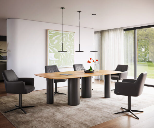 Jídelní stůl Edge lodní tvar 240x100 cm přírodní dub Pilier kov černý švýcarský - Image 5