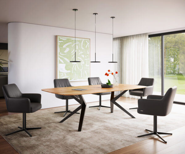 Jídelní stůl Edge lodní tvar 240x100 cm přírodní dub Zenthara úhlový kov černý švýcarský - Image 5