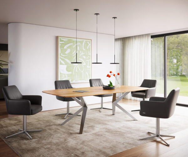 Jídelní stůl Edge lodní tvar 240x100 cm přírodní dub Zenthara hranatý nerez švýcarský - Image 5