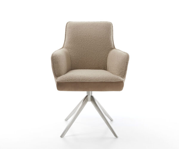 Jídelní židle Heira-Flex s područkami, kombinované materiály, taupe, křížový rám, široký, nerezová ocel, otočné o 360°, funkce houpání, jádro z taštičkových pružin - Image 2
