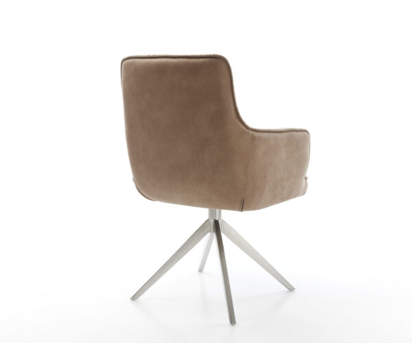 Jídelní židle Heira-Flex s područkami, kombinované materiály, taupe, křížový rám, široký, nerezová ocel, otočné o 360°, funkce houpání, jádro z taštičkových pružin - Image 5