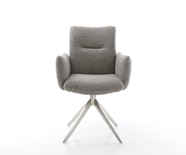 Jídelní židle Jova-Flex s područkami, bouclé stříbrnošedé, křížová podnož, široká, nerezová ocel, otočné o 360°, funkce houpání, jádro z taštičkových pružin - Image 2