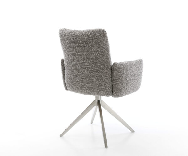 Jídelní židle Jova-Flex s područkami, bouclé stříbrnošedé, křížová podnož, široká, nerezová ocel, otočné o 360°, funkce houpání, jádro z taštičkových pružin - Image 5