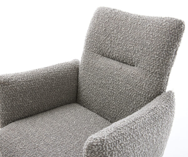 Jídelní židle Jova-Flex s područkami, bouclé stříbrnošedé, křížová podnož, široká, nerezová ocel, otočné o 360°, funkce houpání, jádro z taštičkových pružin - Image 4
