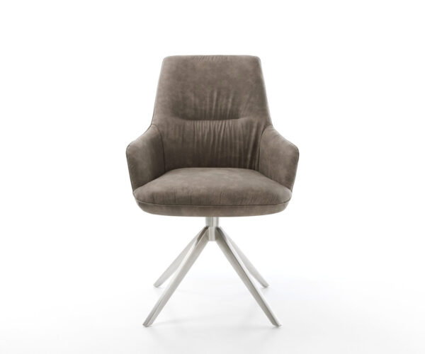Jídelní židle Zelia-Flex s područkami mikrovlákno taupe vintage křížová konstrukce široké nerezové 360° otočné houpací funkce jádro s taštičkovými pružinami - Image 2