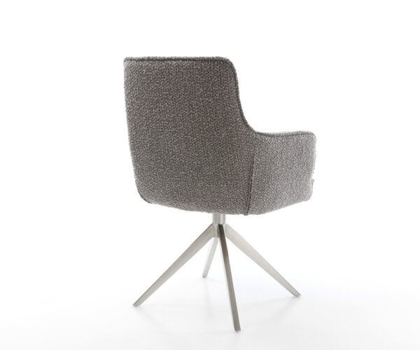 Jídelní židle Heira-Flex s područkami, bouclé stříbrnošedé, křížová podnož, široká, nerezová ocel, otočné o 360°, houpací funkce, jádro z taštičkových pružin - Image 5