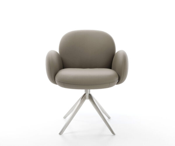 Jídelní židle Nube-Flex s područkami, pravá kůže taupe, křížová podnož, široké provedení, nerezová ocel, prodejní model, otočné o 360°, funkce houpání, jádro z taštičkových pružin - Image 2