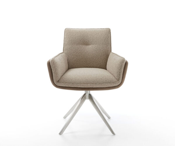 Jídelní židle Nela-Flex smíšené materiály taupe křížový rám široký nerezová ocel 360° otočné s houpací funkcí - Image 2