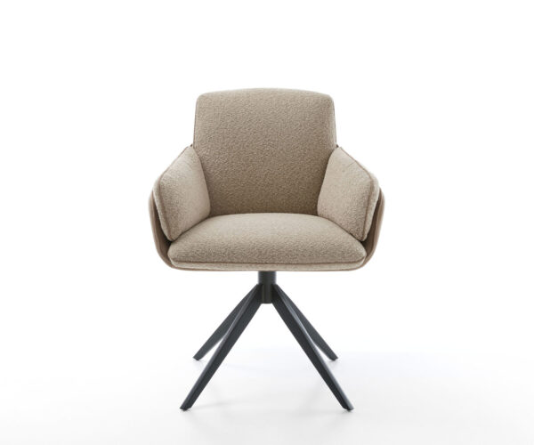 Jídelní židle Luan-Flex s područkami, kombinované materiály, taupe, křížová podnož, široká, kovová černá, otočné o 360°, houpací funkce - Image 2