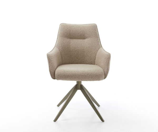Jídelní židle Alja-Flex s područkami, kombinované materiály, taupe, křížová podnož, široký efekt, titanové provedení, otočné o 360°, houpací funkce, jádro z taštičkových pružin - Image 2