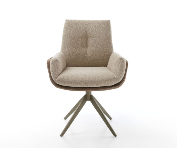 Jídelní židle Clea-Flex smíšené materiály taupe křížový rám široký efekt titanový povrch 360° otočné houpací funkce - Image 2