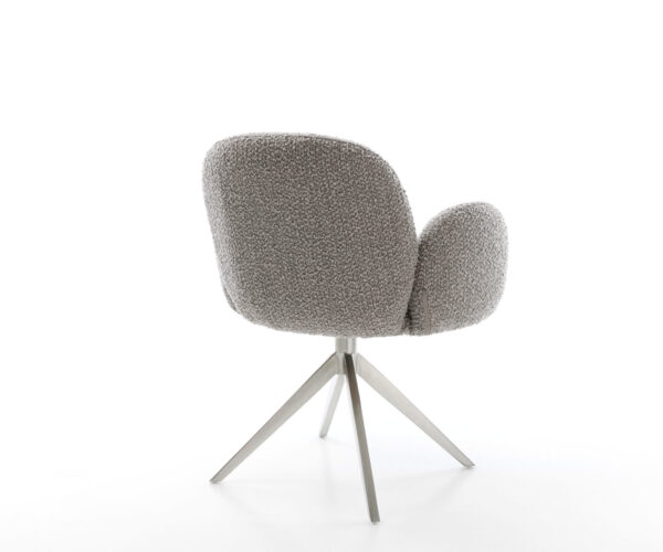 Jídelní židle Nube-Flex s područkami bouclé stříbrnošedé, křížová podnož, široká, nerezová ocel, otočné o 360°, s funkcí houpání, jádro z taštičkových pružin - Image 5