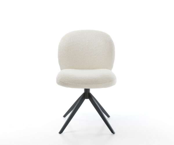 Jídelní židle Nube-Flex bouclé bílá, široký kovový černý křížový rám, otočné o 360°, houpací funkce, jádro s taštičkovými pružinami - Image 2