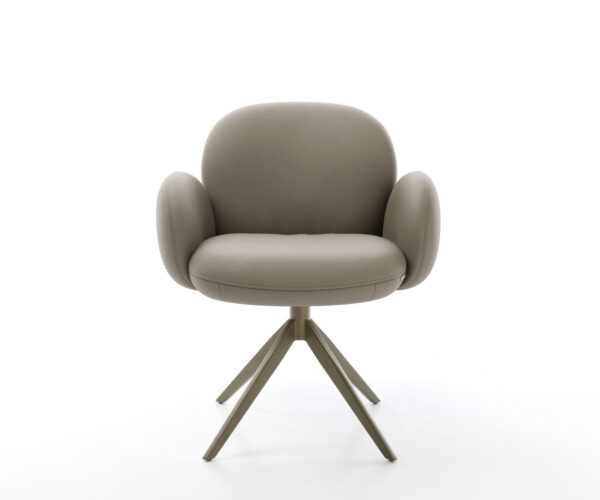 Jídelní židle Nube-Flex s područkami, pravá kůže taupe, křížová podnož, široký efekt, titanové provedení, otočné o 360°, funkce houpání, jádro s taštičkovými pružinami - Image 2