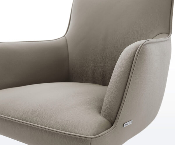 Jídelní židle Heira-Flex s područkami, pravá kůže taupe, křížová podnož, široké, nerezové, prodejní, 360° otočné, s houpací funkcí, jádro z taštičkových pružin - Image 4