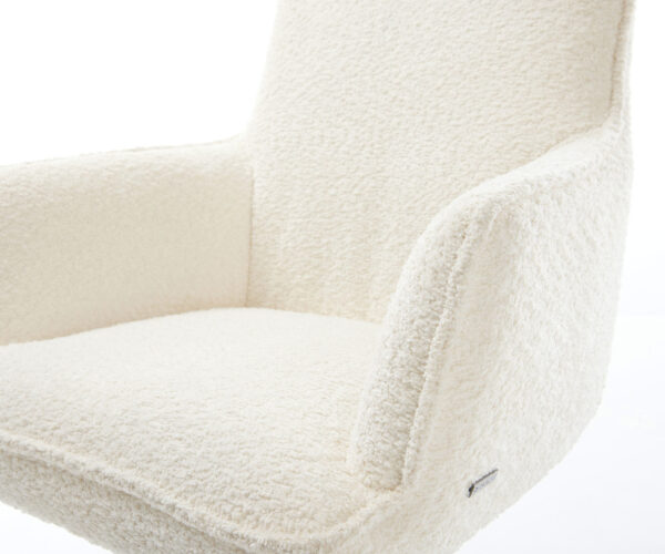 Jídelní židle Heira-Flex s područkami, bouclé bílá, křížová podnož, široký efekt, titanové provedení, otočné o 360°, houpací funkce, jádro z taštičkových pružin - Image 4
