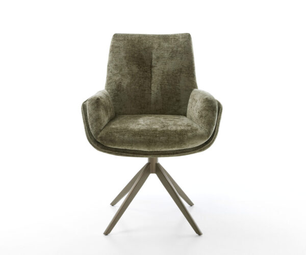 Jídelní židle Clea-Flex chenille olivově zelené, křížová podnož, široký efekt, titanové provedení, 360° otočné, s houpací funkcí - Image 2