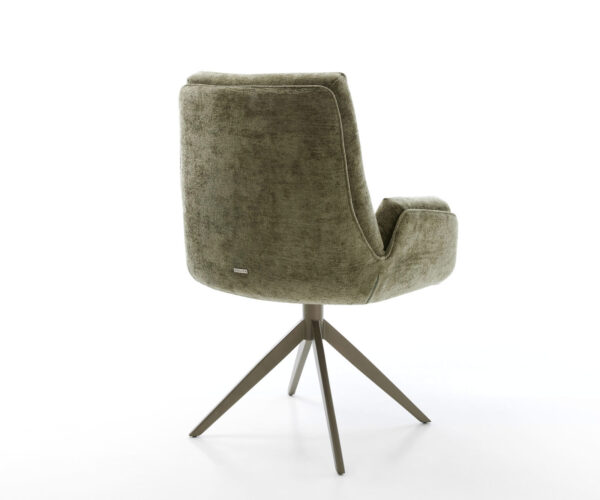 Jídelní židle Clea-Flex chenille olivově zelené, křížová podnož, široký efekt, titanové provedení, 360° otočné, s houpací funkcí - Image 5