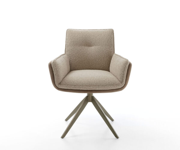 Jídelní židle Nela-Flex smíšené materiály taupe křížový rám široký efekt titanový povrch 360° otočné houpací funkce - Image 2